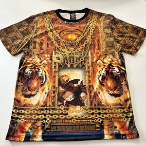 Akademiks Tiger Baroque Graphic Shirt Gold Chain Gladiator Tee Size 2XL